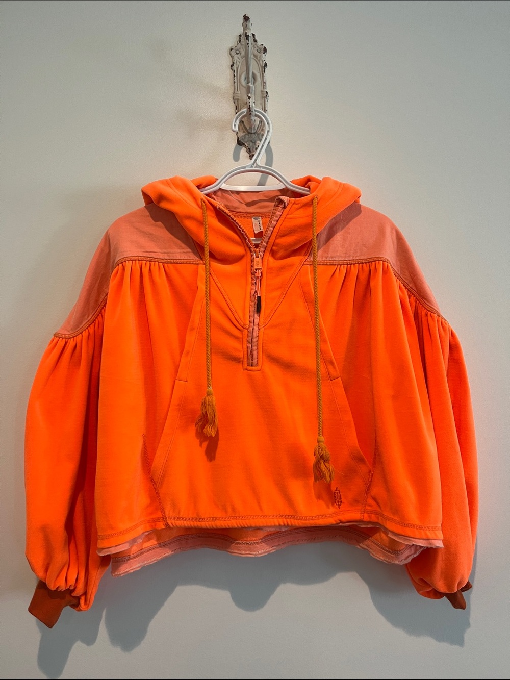 FP Movement Free People At Best Quarter Zip Hoodie Neon Orange Cropped Oversized
